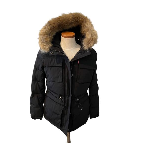 Levis Winter Parka Faux Fur Hood Black S - Picture 2 of 9